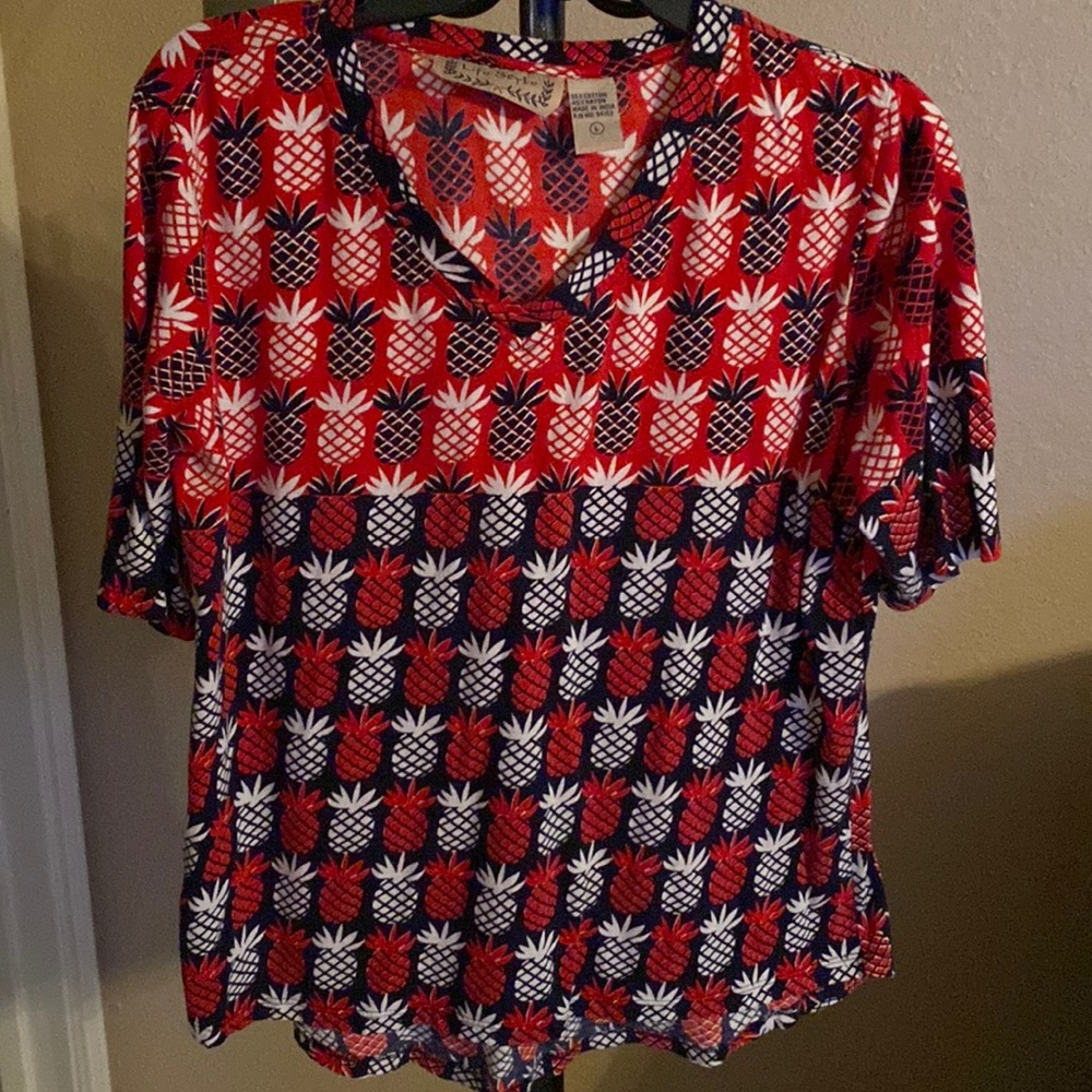 Life Style, large, red, white and blue pineapple print in very good condition.